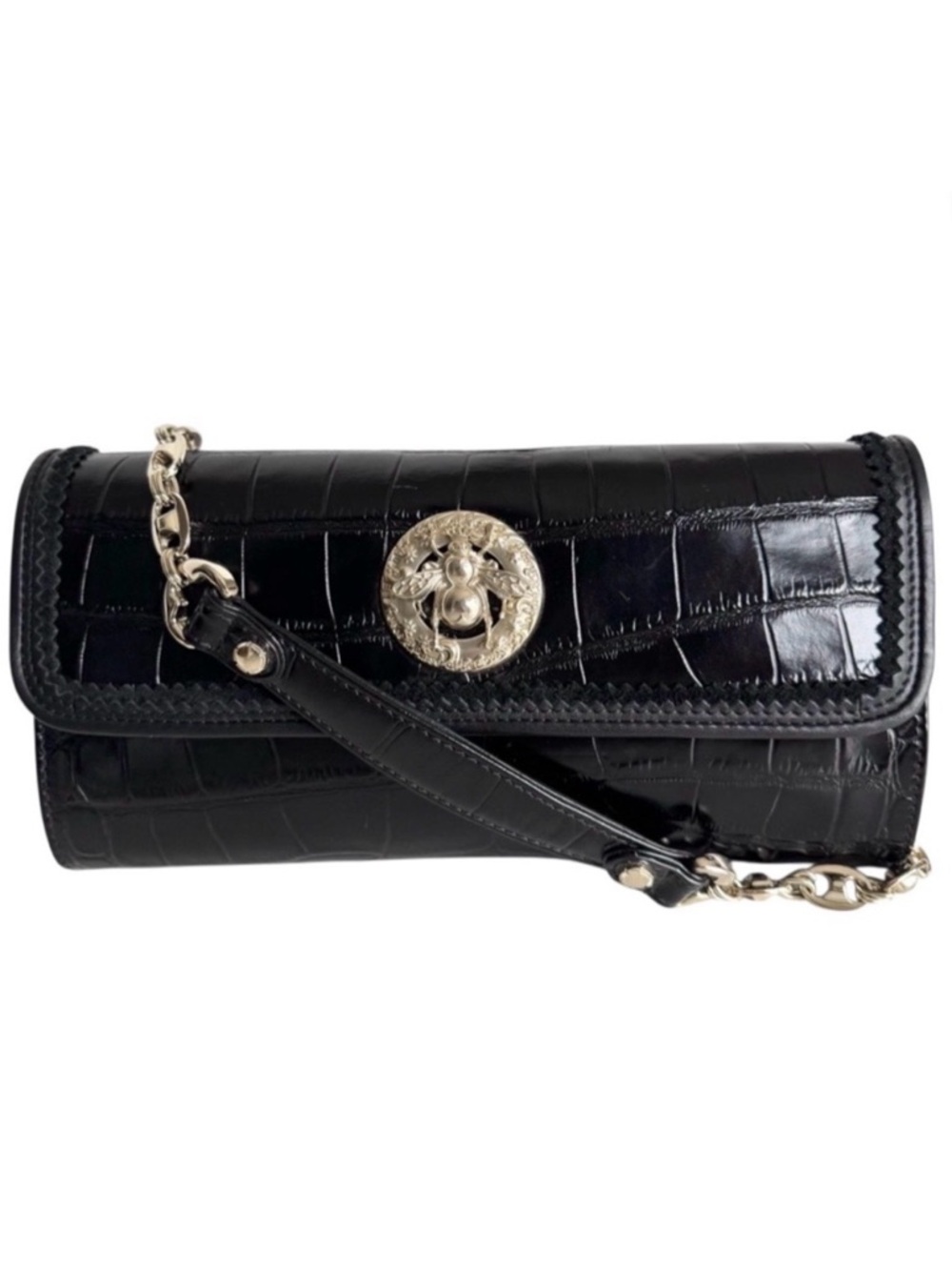 Shoulder Clutch Abigail Riggs ‘Miss Bouvier’ Black Embossed Leather